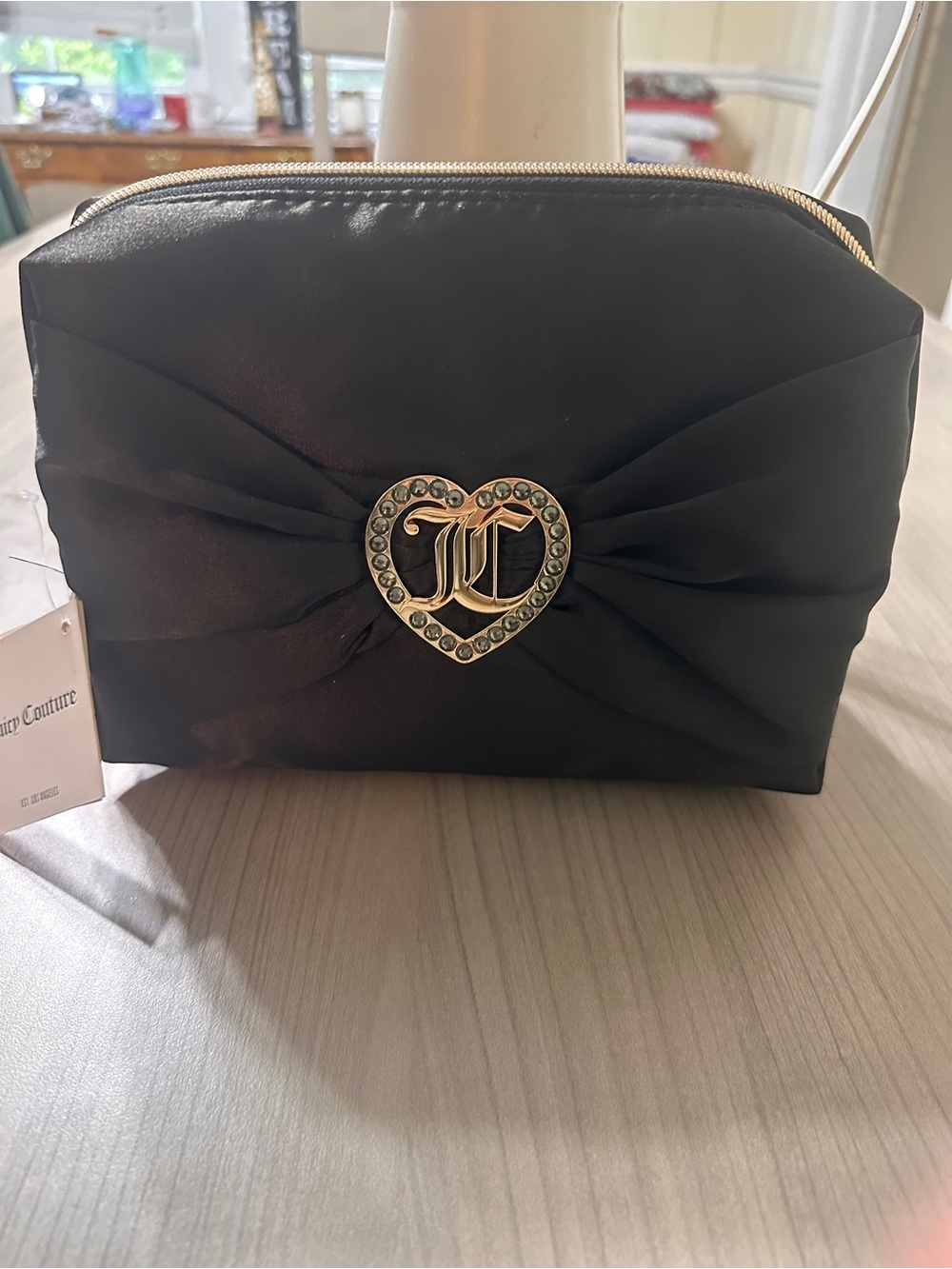 Juicy Couture Black Heart Logo Bow Cosmetic Pouch